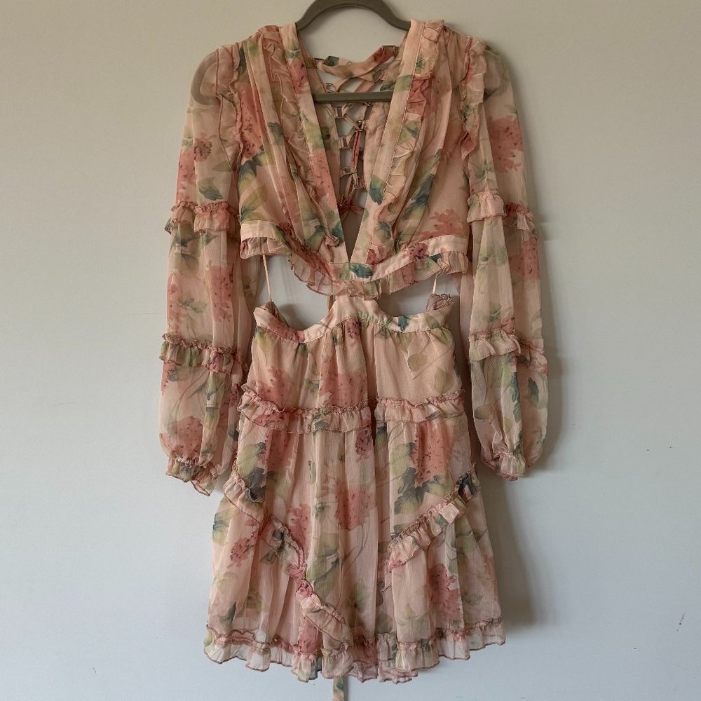 L'atiste by Amy Pink Floral Tie Back Cutout Mini Dress